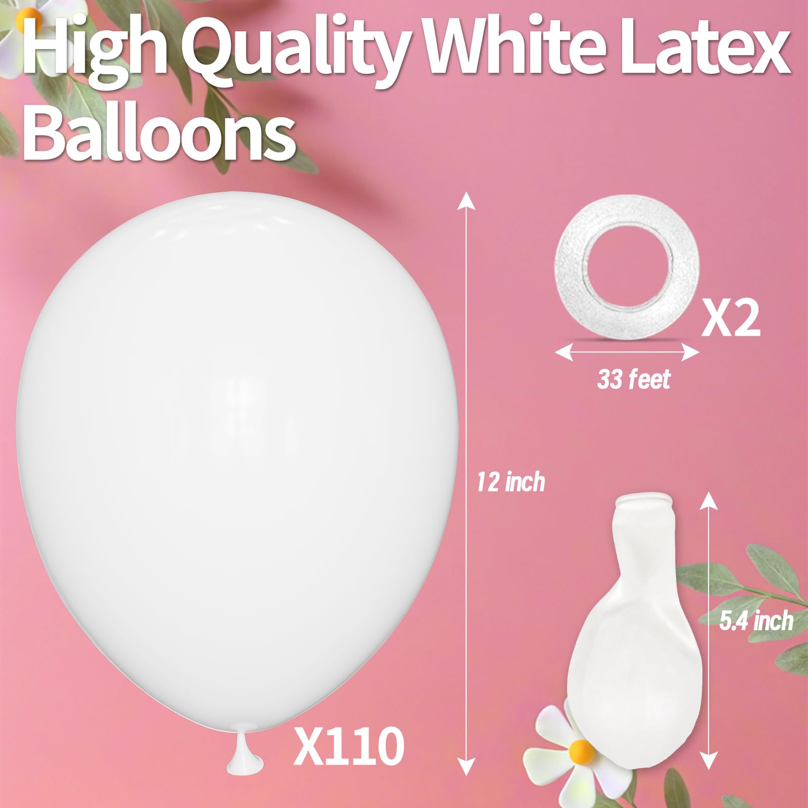 KAWKALSH White Balloon 110pcs – 12-Inch Thickened Latex Balloons for Weddings & Parties