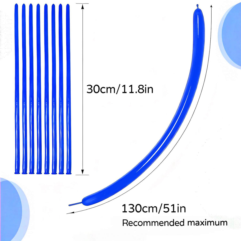 KAWKALSH 260 Blue Long Balloons – Thick, Durable Skinny Latex for Animal Twisting (100 pcs)