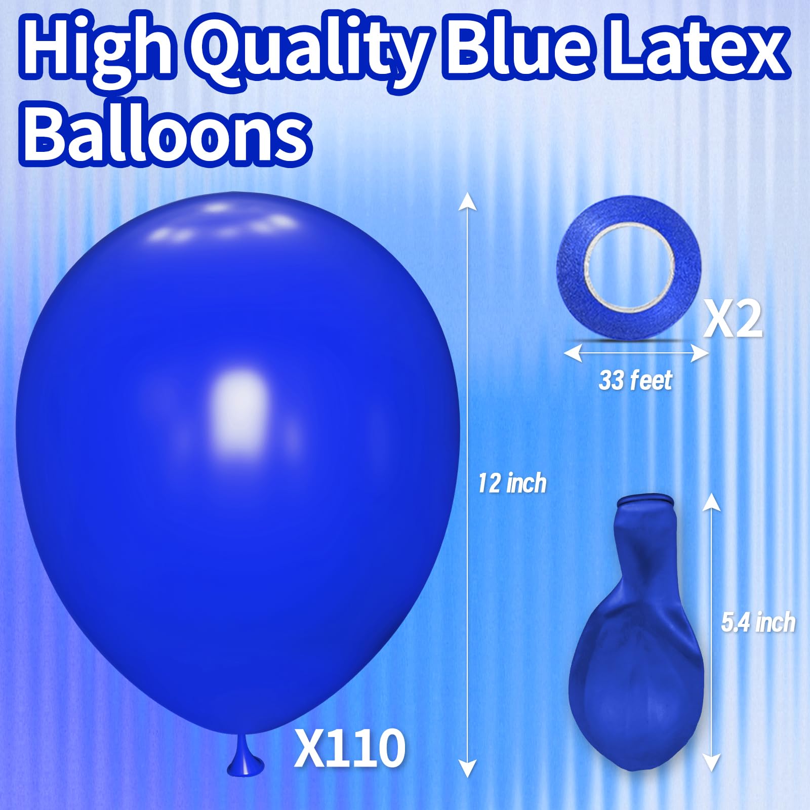 KAWKALSH Blue 12-Inch Thickened Latex Balloons – 110-Pack for Weddings & Events