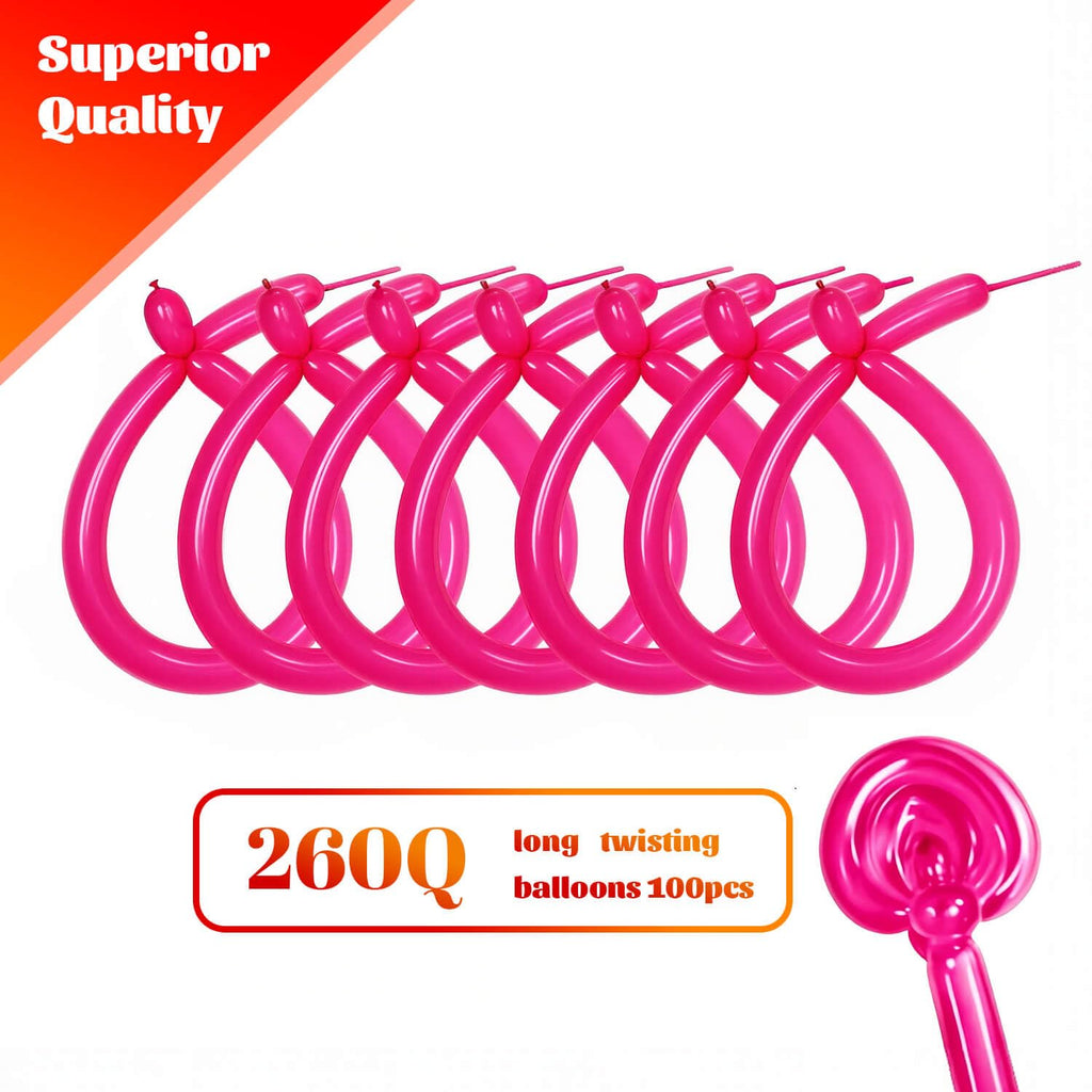 KAWKALSH 260 Hot Pink Long Balloons – 20% Thicker Natural Latex for Garlands & Balloon Animal Twists (100pcs)