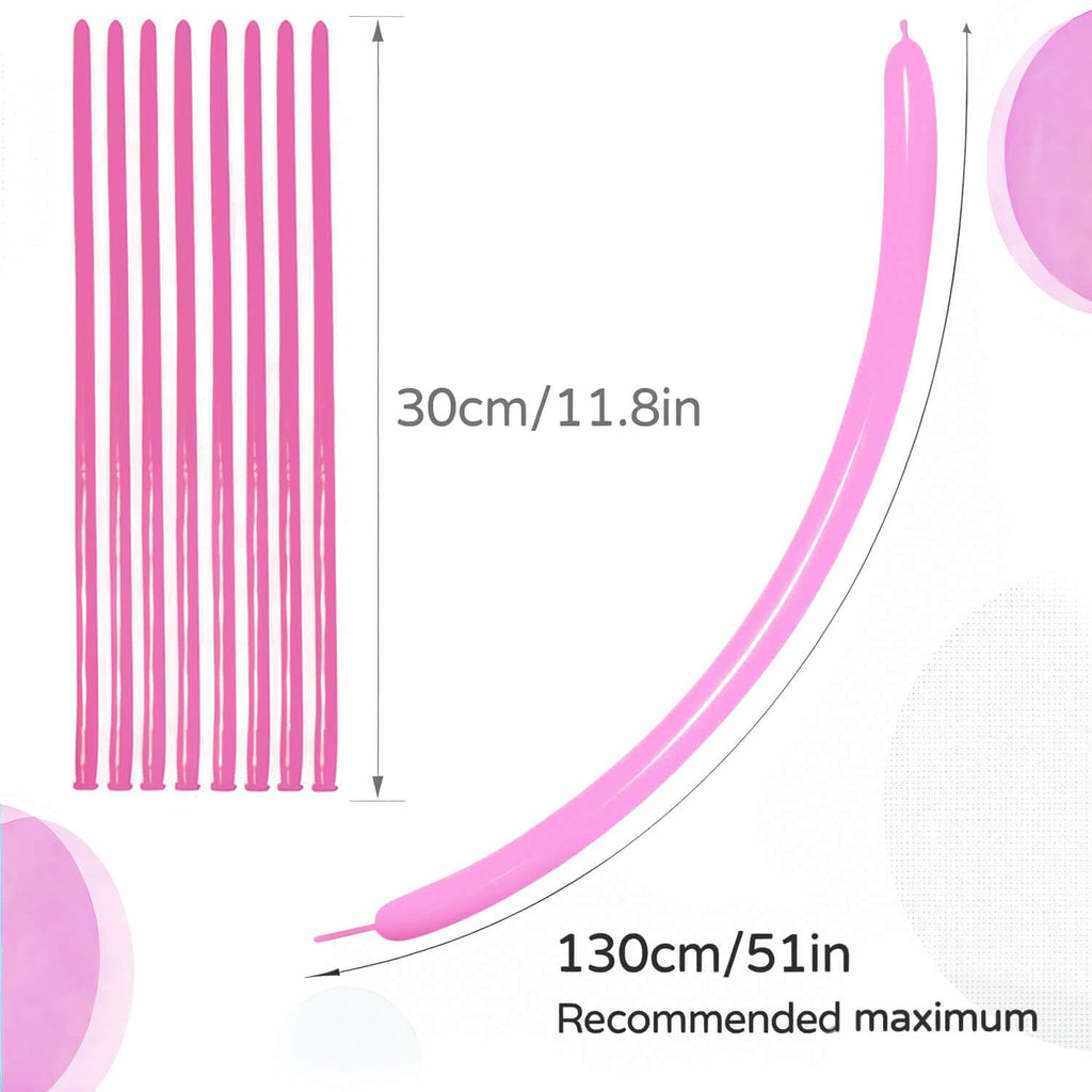 KAWKALSH 260 Pink Long Balloons – Thick 20% Latex, 100pcs for Balloon Animals & Party Decor