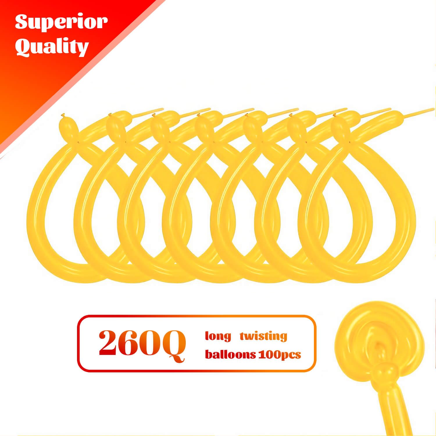KAWKALSH 260 Lemon Yellow Long Balloons – 100pc Twisting Kit for Party Decor