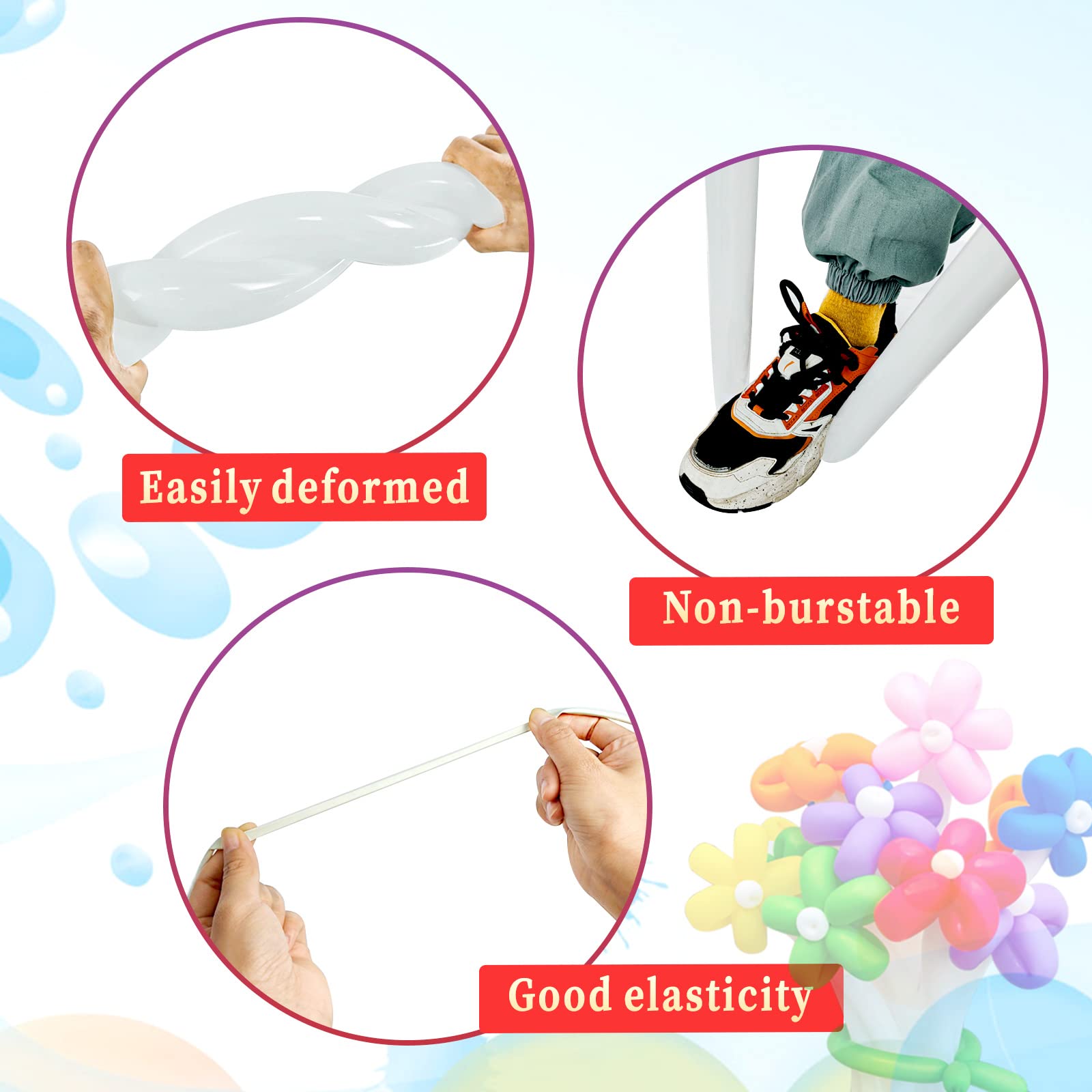 KAWKALSH 260 Balloons White – Thick Latex Twist Balloons for Animal Shapes, 100pcs