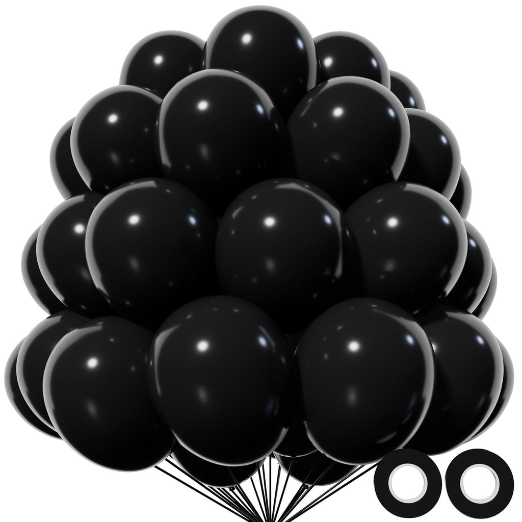 KAWKALSH Black Latex Balloons 110pcs - 12in Thickened, Durable Party Decor