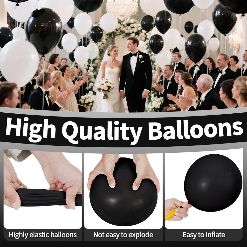 KAWKALSH Black Latex Balloons 110pcs - 12in Thickened, Durable Party Decor