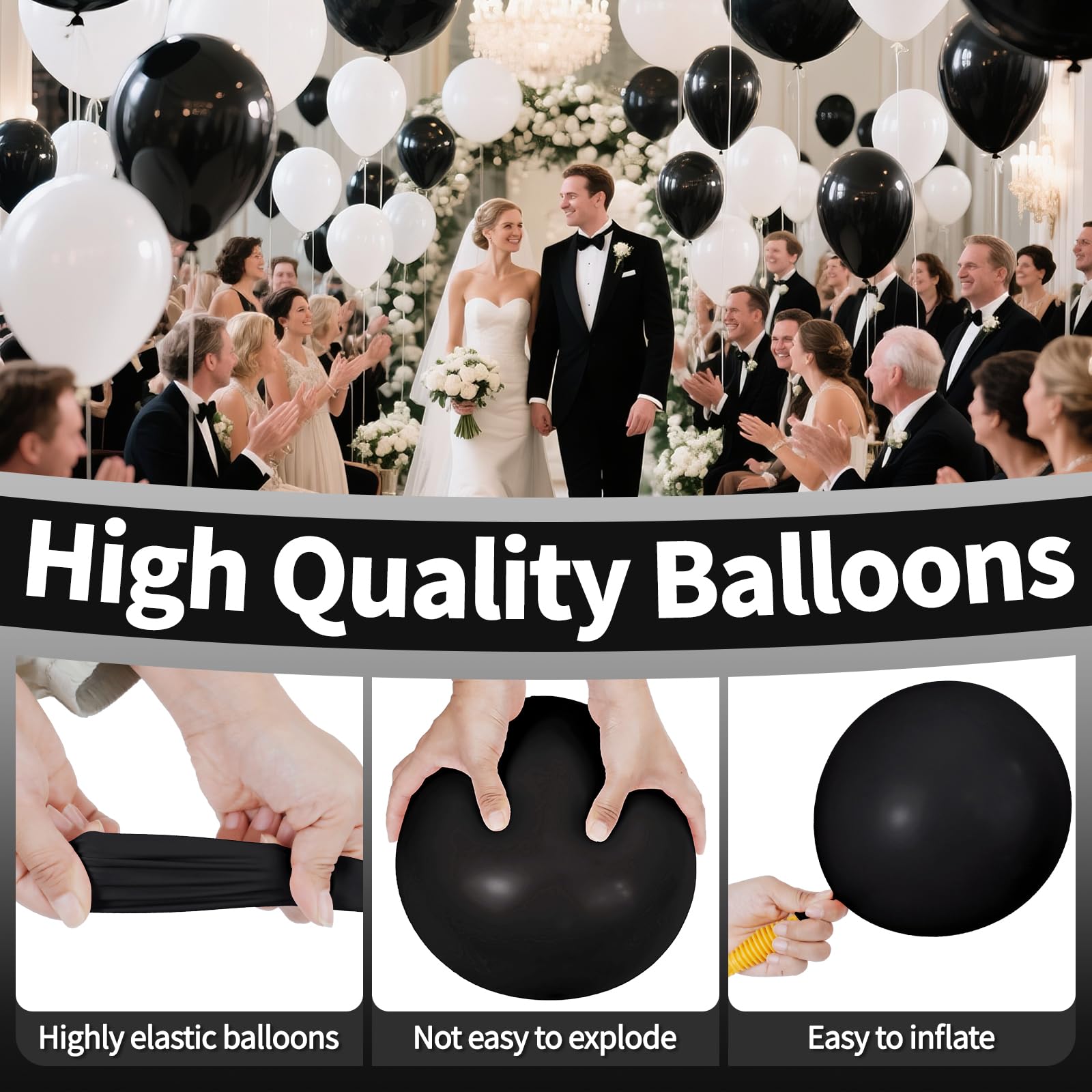 KAWKALSH Black Latex Balloons 110pcs - 12in Thickened, Durable Party Decor