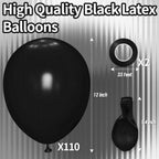 KAWKALSH Black Latex Balloons 110pcs - 12in Thickened, Durable Party Decor