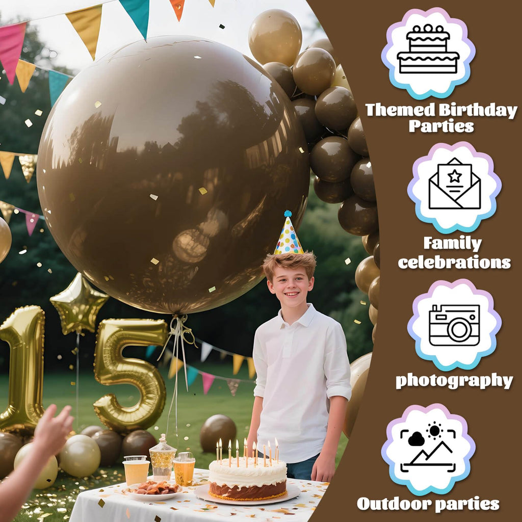 KAWKALSH Brown Balloons – 9-Pack, 36-Inch Matte Latex, Giant Boho Decor for Weddings & Events