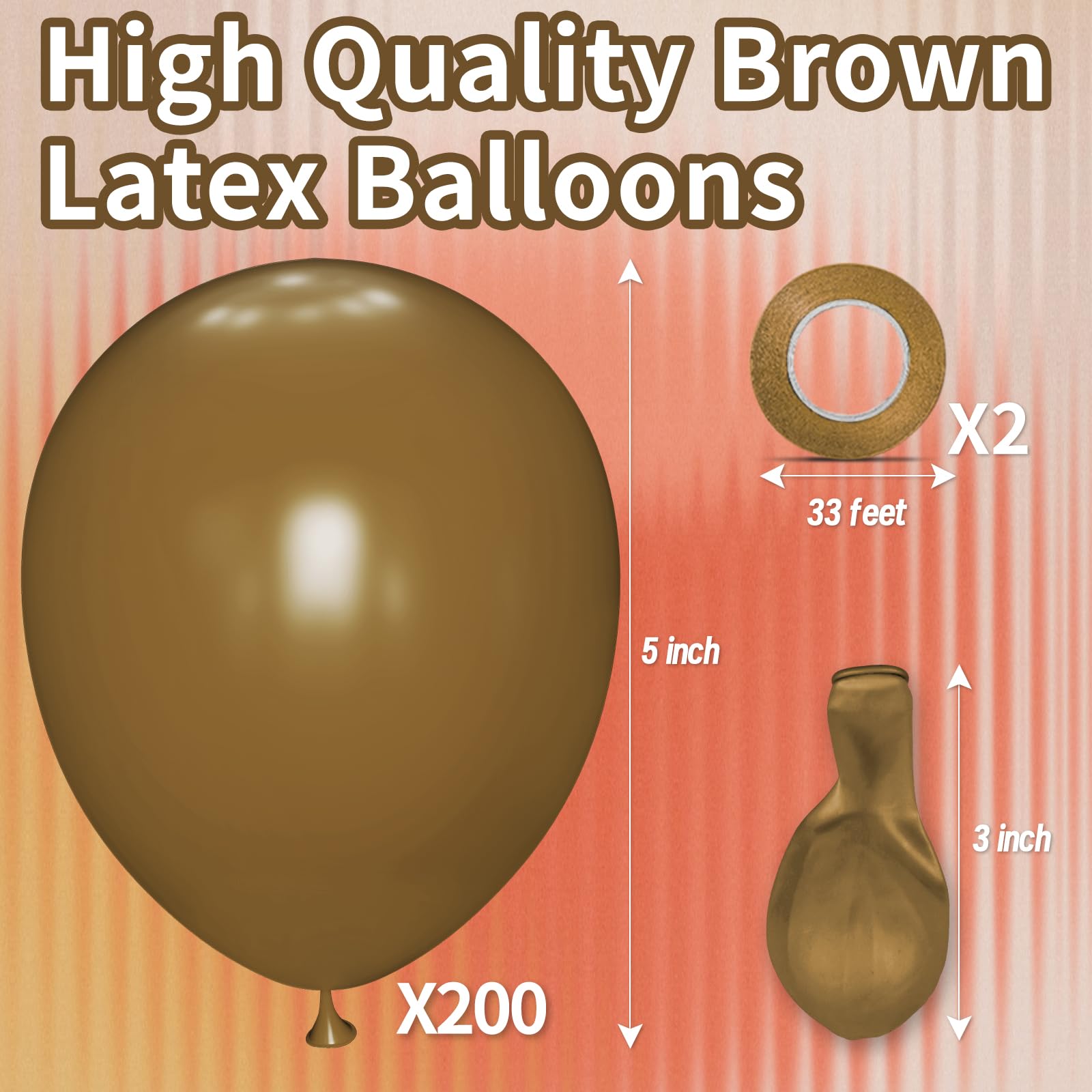 KAWKALSH 200pcs Brown 5-Inch Latex Balloons for Party Garlands and Arch Decorations