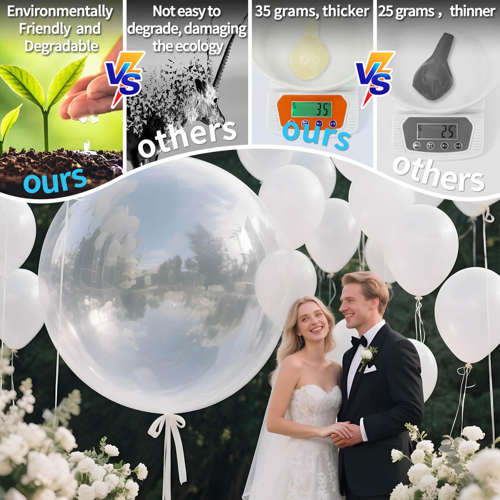 Kawkalsh Clear Balloons – 9x 36-Inch Jumbo Transparent Latex Balloons for Weddings, Birthdays & Events