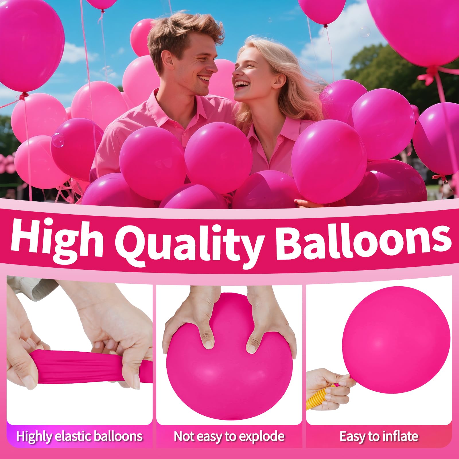 KAWKALSH 200pcs Hot Pink Balloons 5-Inch – Party Decor, Balloon Garland & Arch
