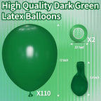 KAWKALSH Dark Green 12-Inch Latex Balloons – 110pcs for Arches, Garlands & Party Decor