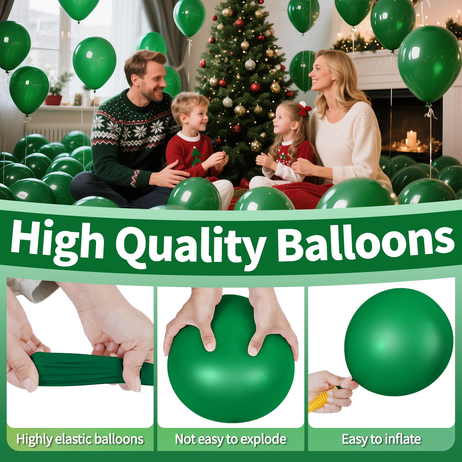 KAWKALSH Dark Green 12-Inch Latex Balloons – 110pcs for Arches, Garlands & Party Decor