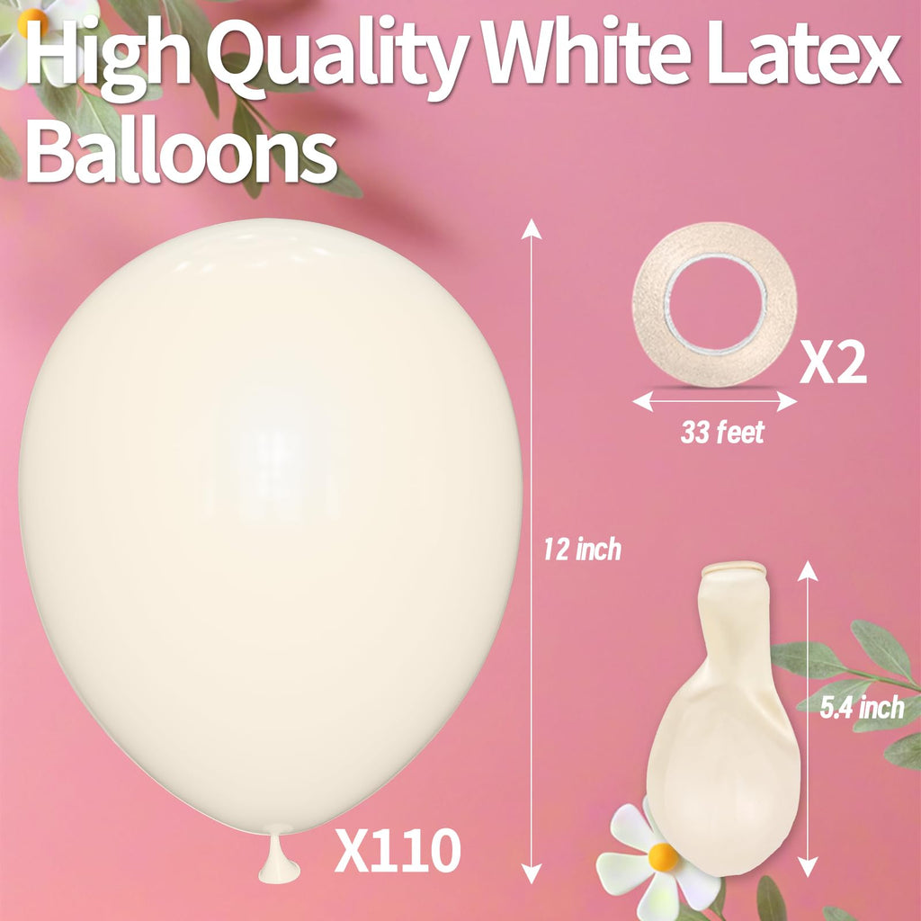 KAWKALSH Sand White Balloons 12in - 110ct Latex for Weddings & Events