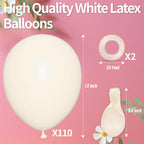 KAWKALSH Sand White Balloons 12in - 110ct Latex for Weddings & Events