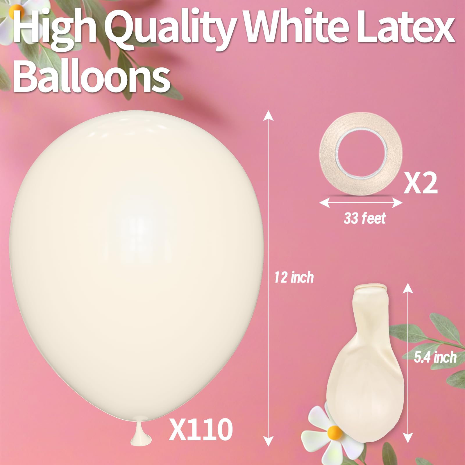 KAWKALSH Sand White Balloons 12in - 110ct Latex for Weddings & Events