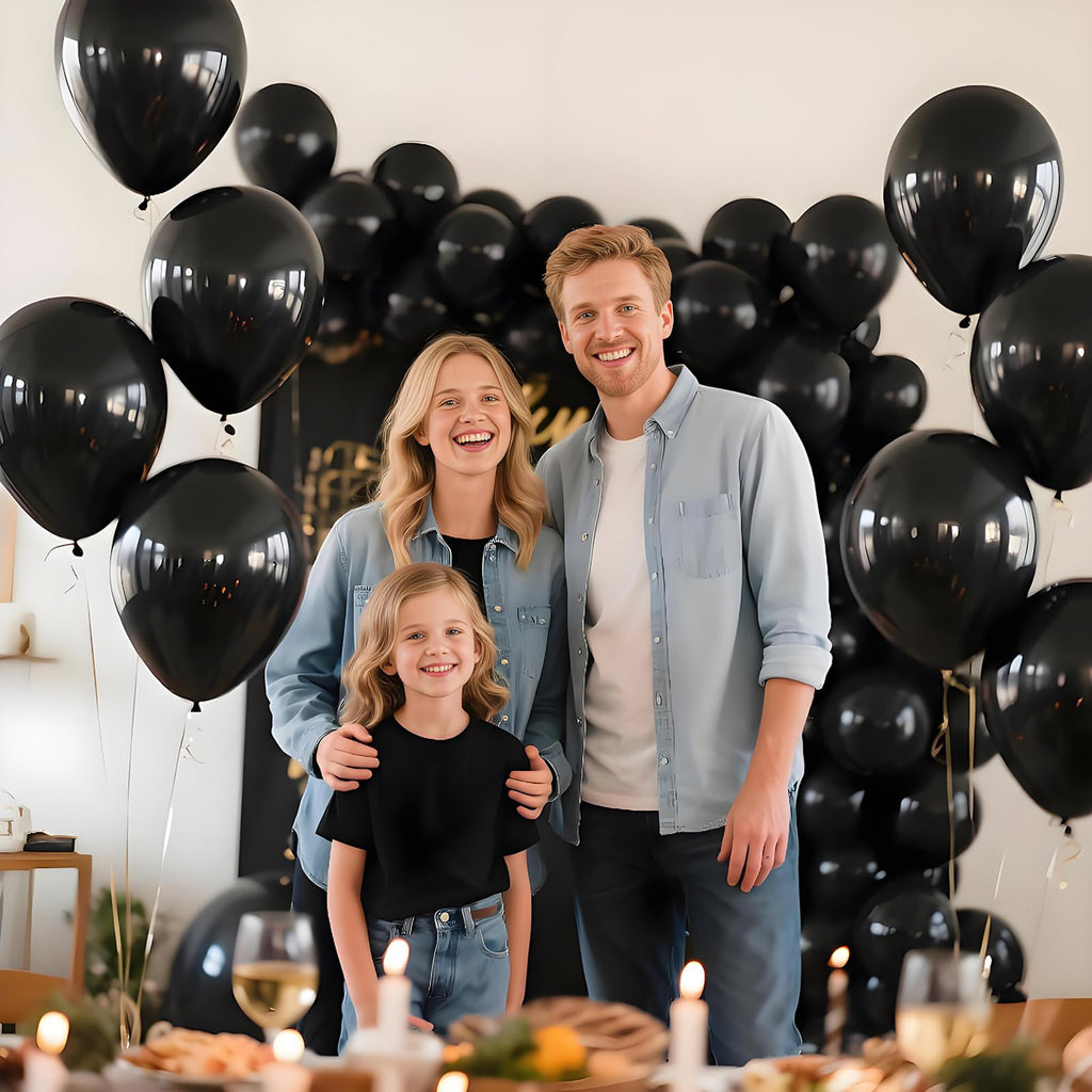 KAWKALSH Black Latex Balloons 110pcs - 12in Thickened, Durable Party Decor