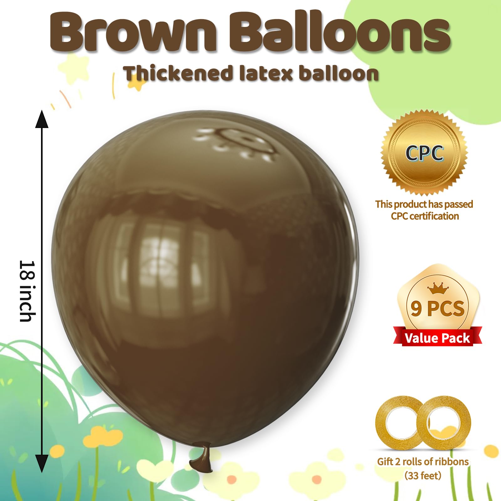 KAWKALSH 18 Inch Brown Latex Balloons | 32 Pack for Rustic Weddings & Earth-Tone Parties