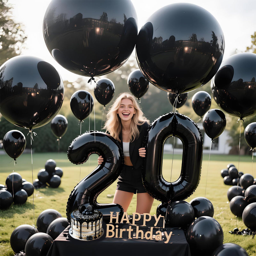KAWKALSH 36-Inch Matte Black Balloons – 9-Pack Giant Latex for Luxury Events