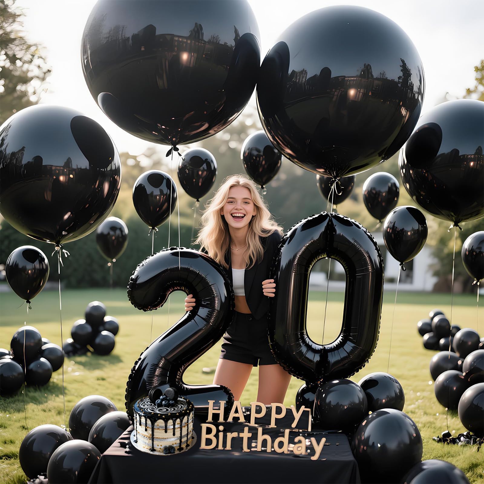 KAWKALSH 36-Inch Matte Black Balloons – 9-Pack Giant Latex for Luxury Events