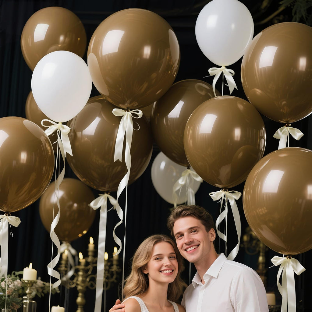 KAWKALSH 18 Inch Brown Latex Balloons | 32 Pack for Rustic Weddings & Earth-Tone Parties