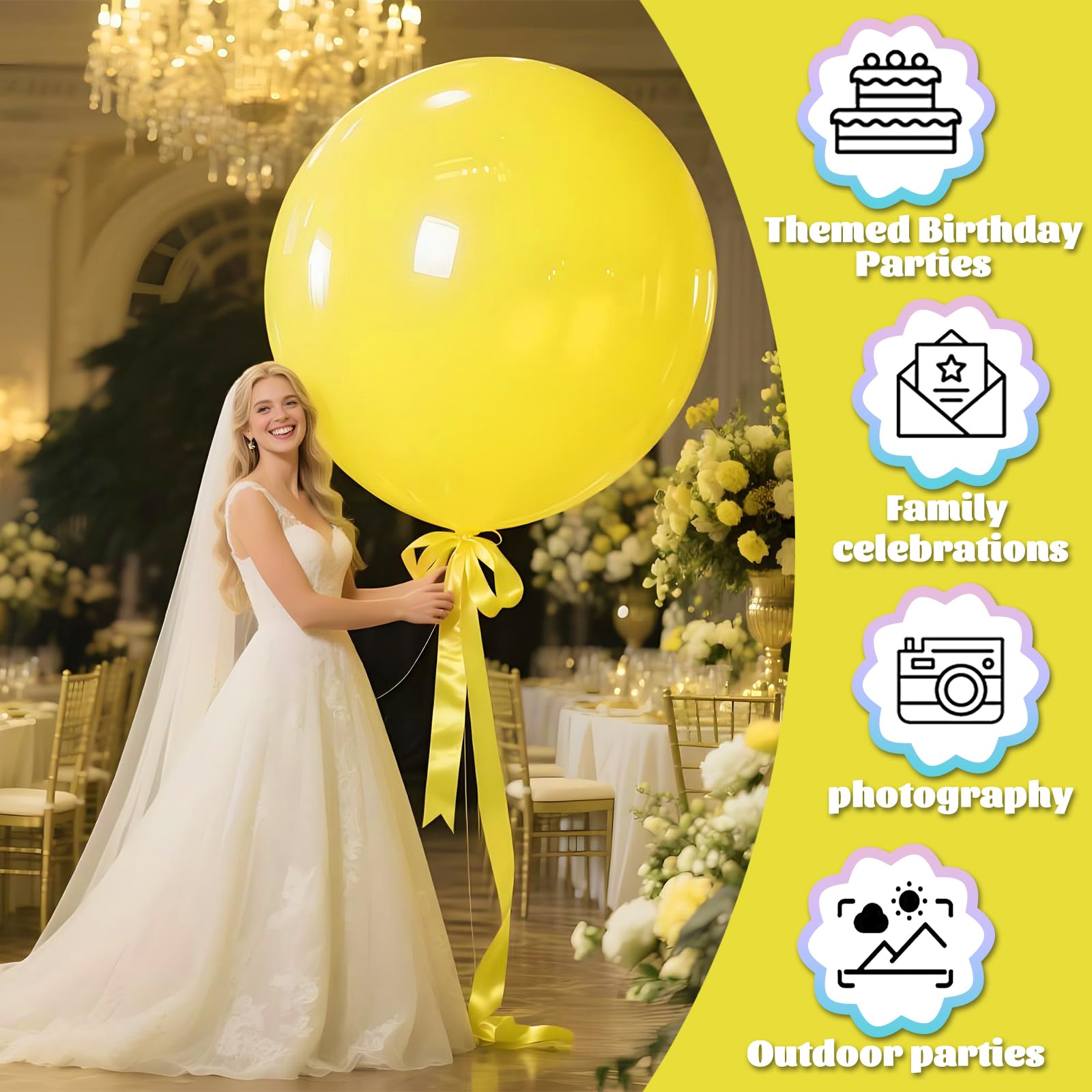 KAWKALSH Yellow Giant Balloons 36 Inch - 9pc Jumbo Latex Party Decor