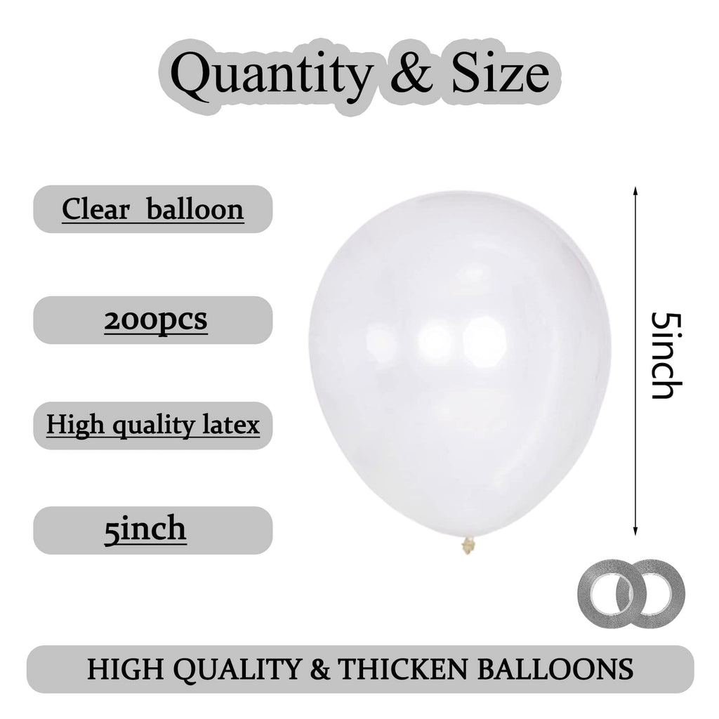 KAWKALSH 200-Pack Clear 5-Inch Latex Balloons for Party Garlands & Arches