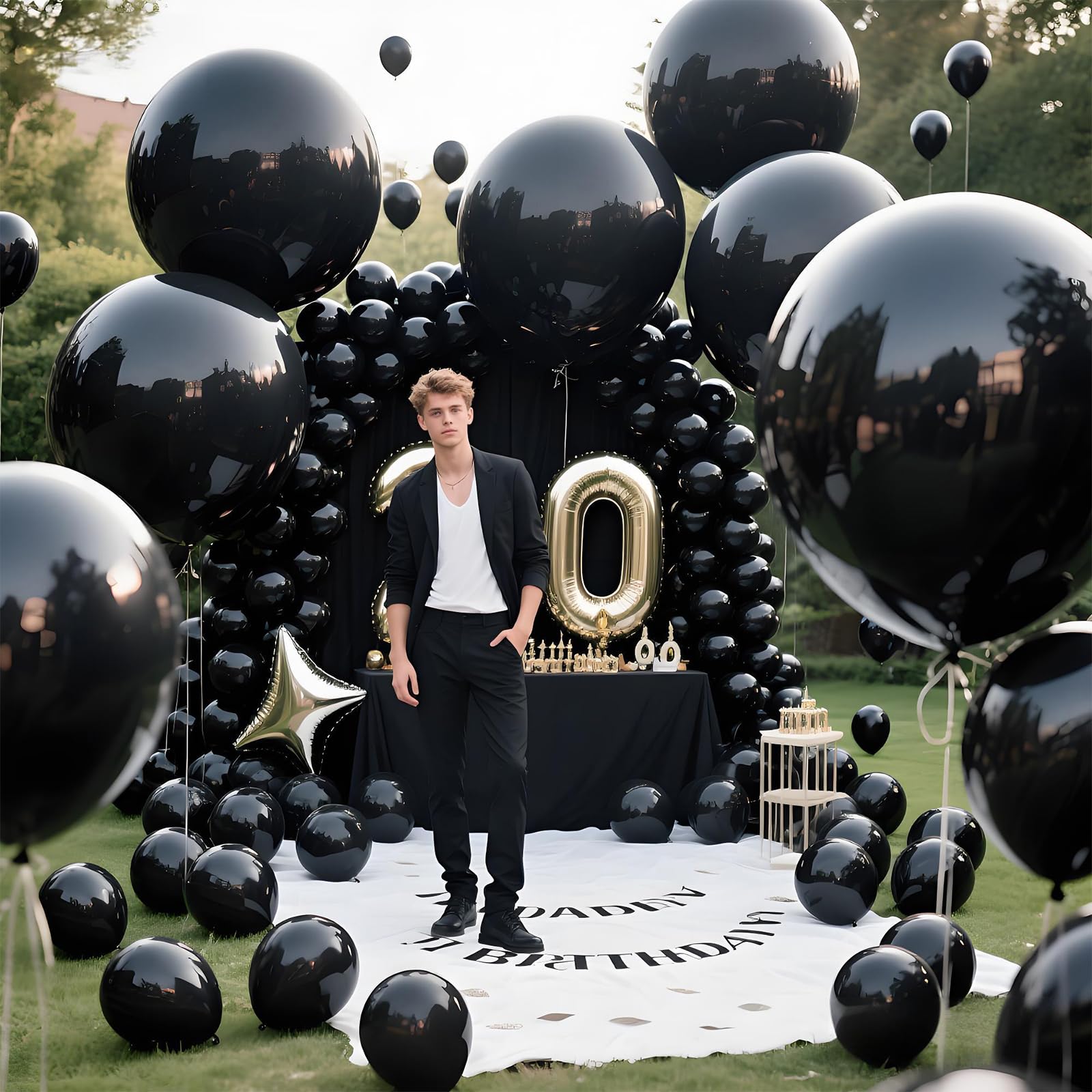 KAWKALSH 36-Inch Matte Black Balloons – 9-Pack Giant Latex for Luxury Events
