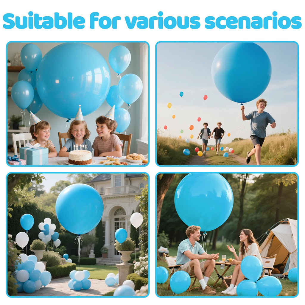 KAWKALSH Light Blue 36-Inch Giant Balloons - 9-Piece Jumbo Sky Aqua Party Decorations