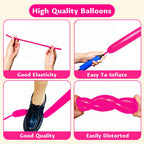 KAWKALSH 260 Hot Pink Long Balloons – 20% Thicker Natural Latex for Garlands & Balloon Animal Twists (100pcs)