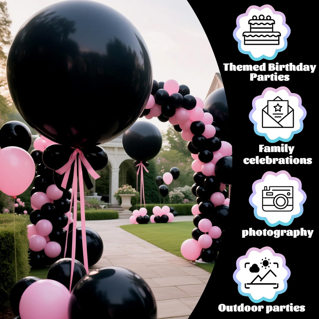 KAWKALSH 36-Inch Matte Black Balloons – 9-Pack Giant Latex for Luxury Events