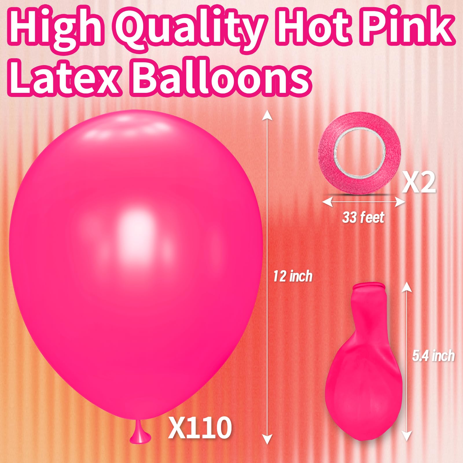 KAWKALSH Hot Pink 110-Count 12in Latex Balloons – Party Decor