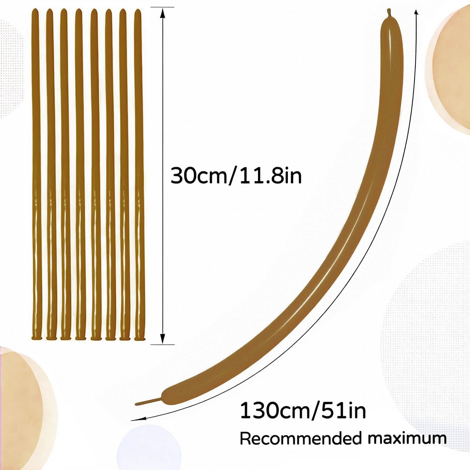 KAWKALSH 260 Coffee Brown Long Balloons – Thick, Elastic Natural Latex for Balloon Garlands & Animal Twists (100pcs)