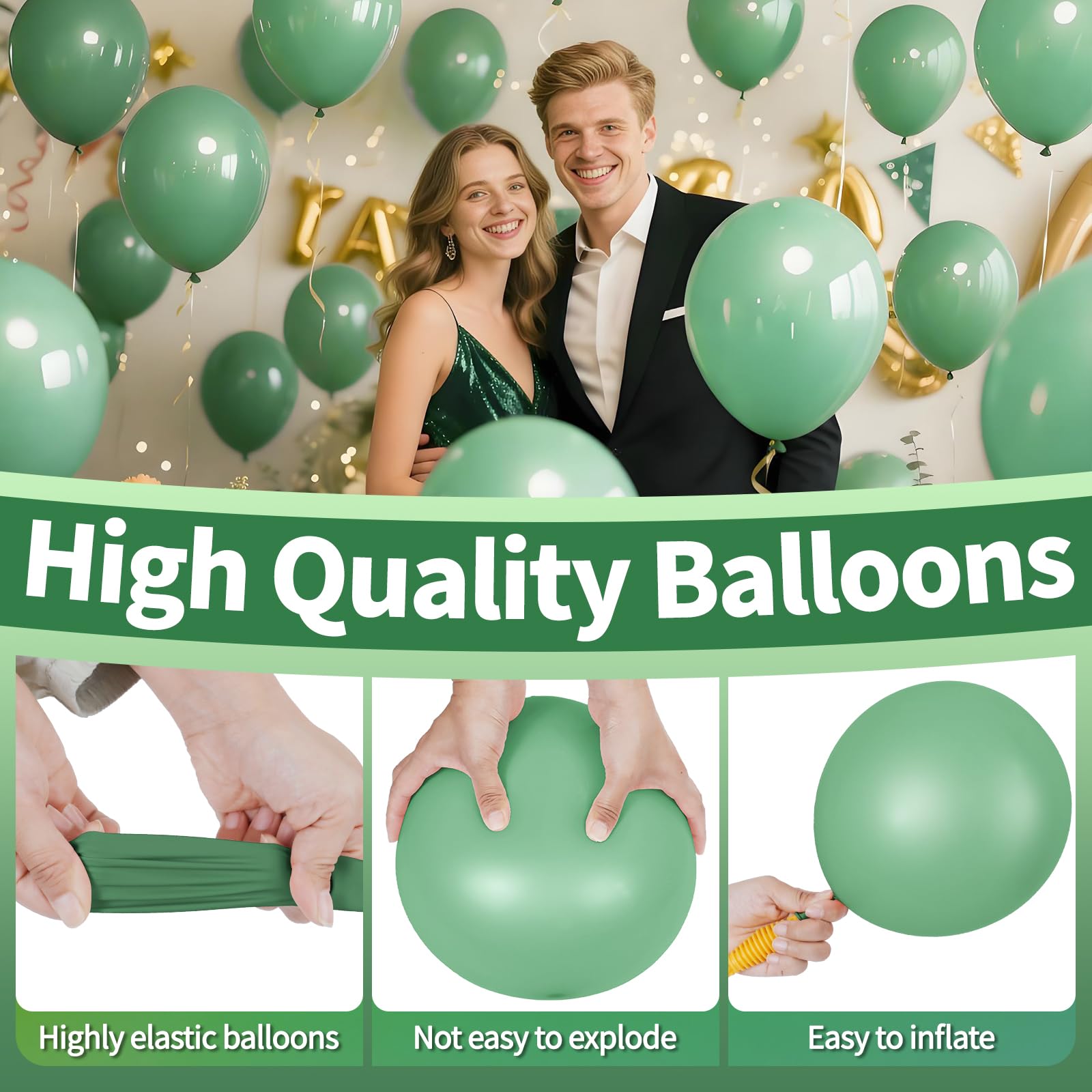 KAWKALSH Sage Green 12-Inch Latex Balloons | 110-Count Bulk Pack for Weddings, Baby Showers & Events