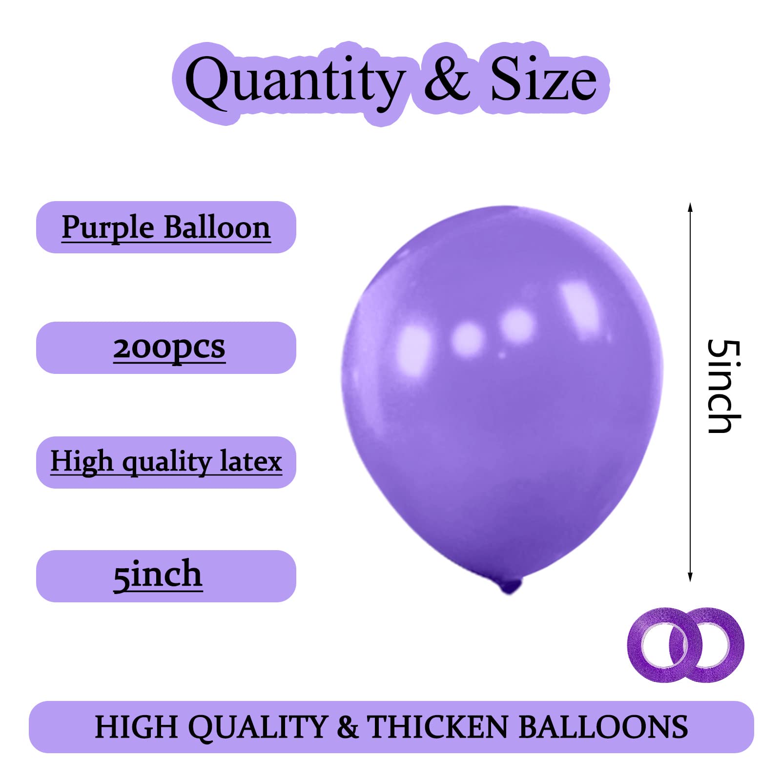 KAWKALSH 200pcs Purple Balloons - 5 Inch Latex Party Decor Pack