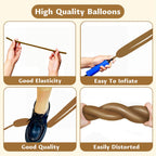 KAWKALSH 260 Coffee Brown Long Balloons – Thick, Elastic Natural Latex for Balloon Garlands & Animal Twists (100pcs)