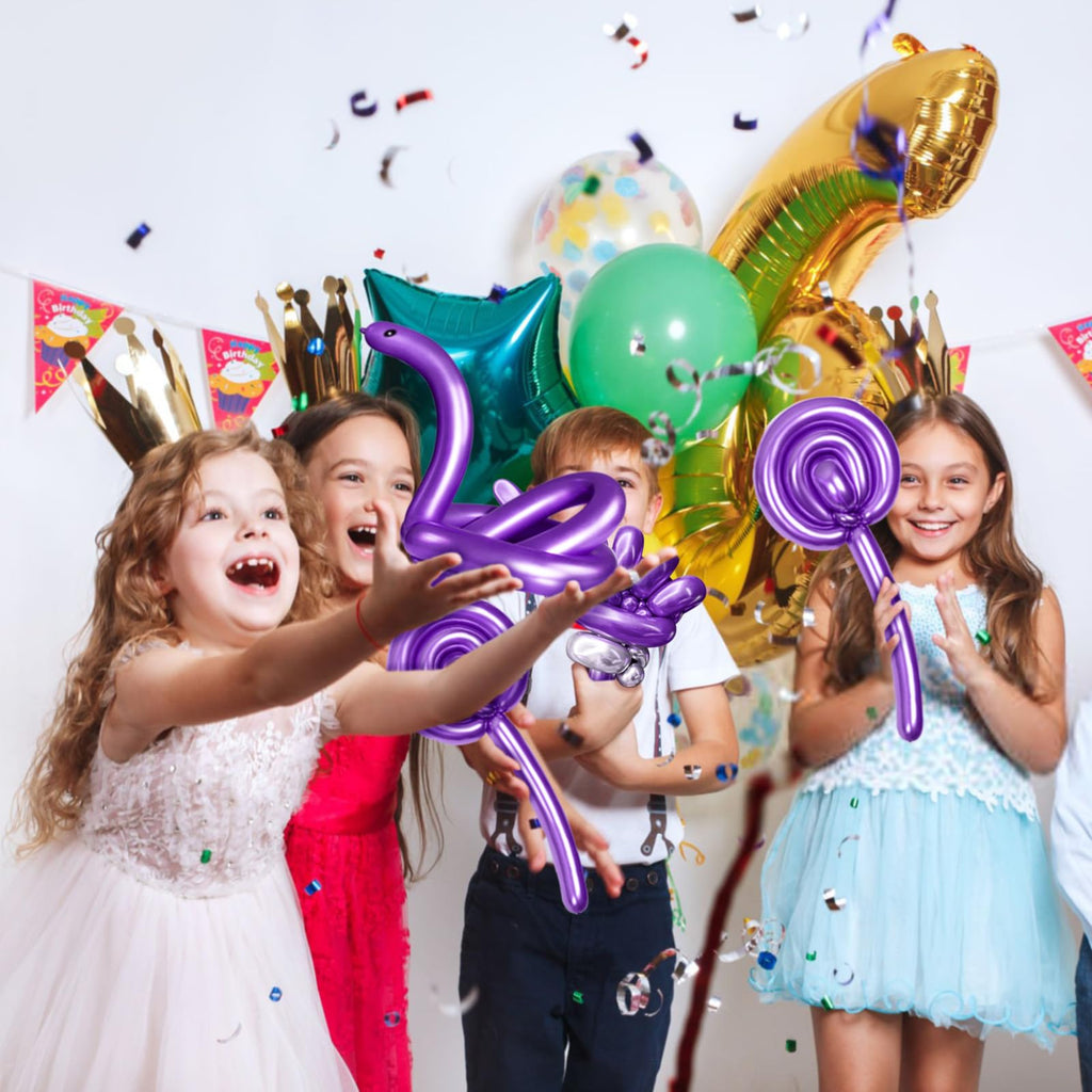 KAWKALSH 260 Metallic Purple Long Balloons – 100pcs Thick 20% Latex for Garlands & Twisting