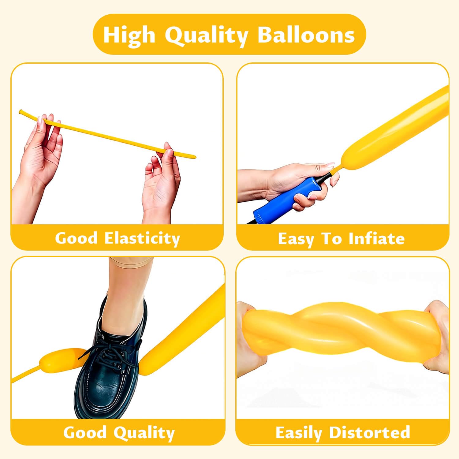 KAWKALSH 260 Lemon Yellow Long Balloons – 100pc Twisting Kit for Party Decor