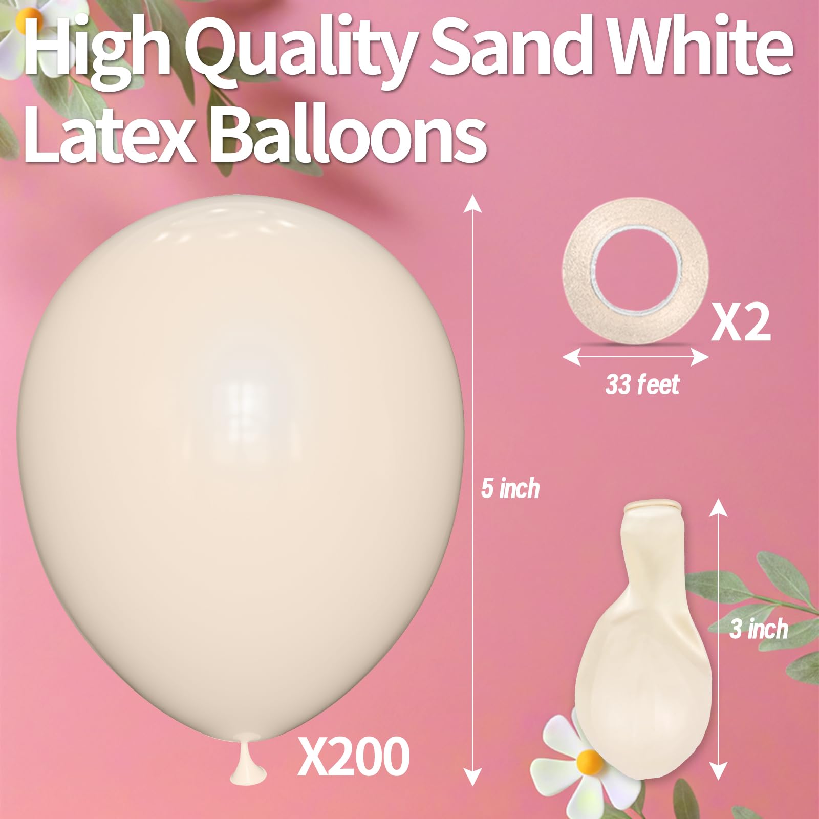 KAWKALSH 200pcs Sand White Balloons 5 Inch – Latex Party Balloons for Arch Garlands