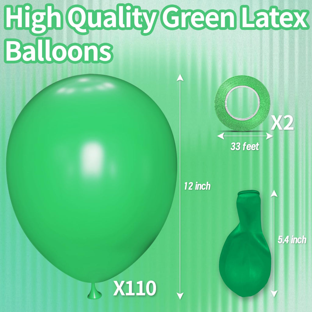 KAWKALSH Green Balloon 110pcs – 12in Thickened Latex Party Balloons for Birthday, Baby Shower, Weddings
