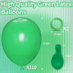 KAWKALSH Green Balloon 110pcs – 12in Thickened Latex Party Balloons for Birthday, Baby Shower, Weddings