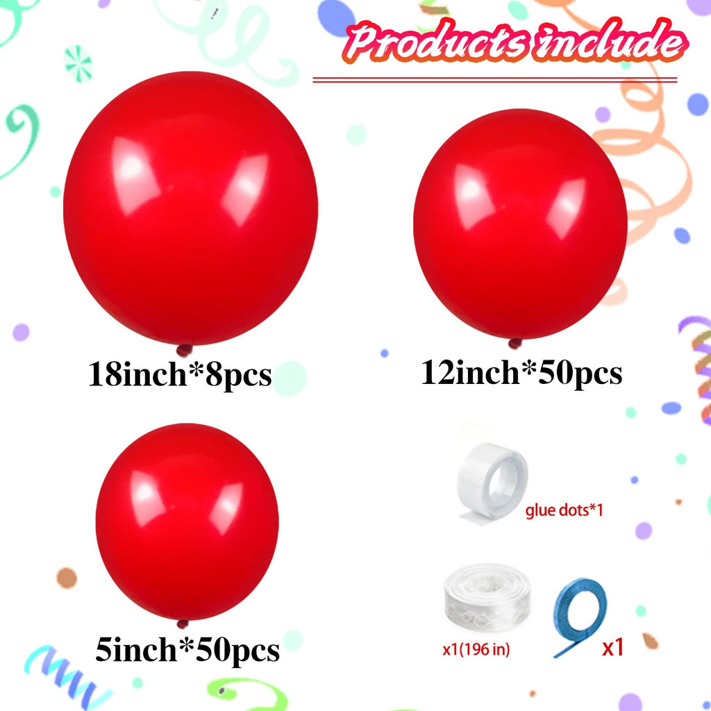 KAWKALSH Red Balloon Arch Kit 111Pcs – 18/12/5 Inch Latex Balloons for Birthday, Graduation & Party Decor