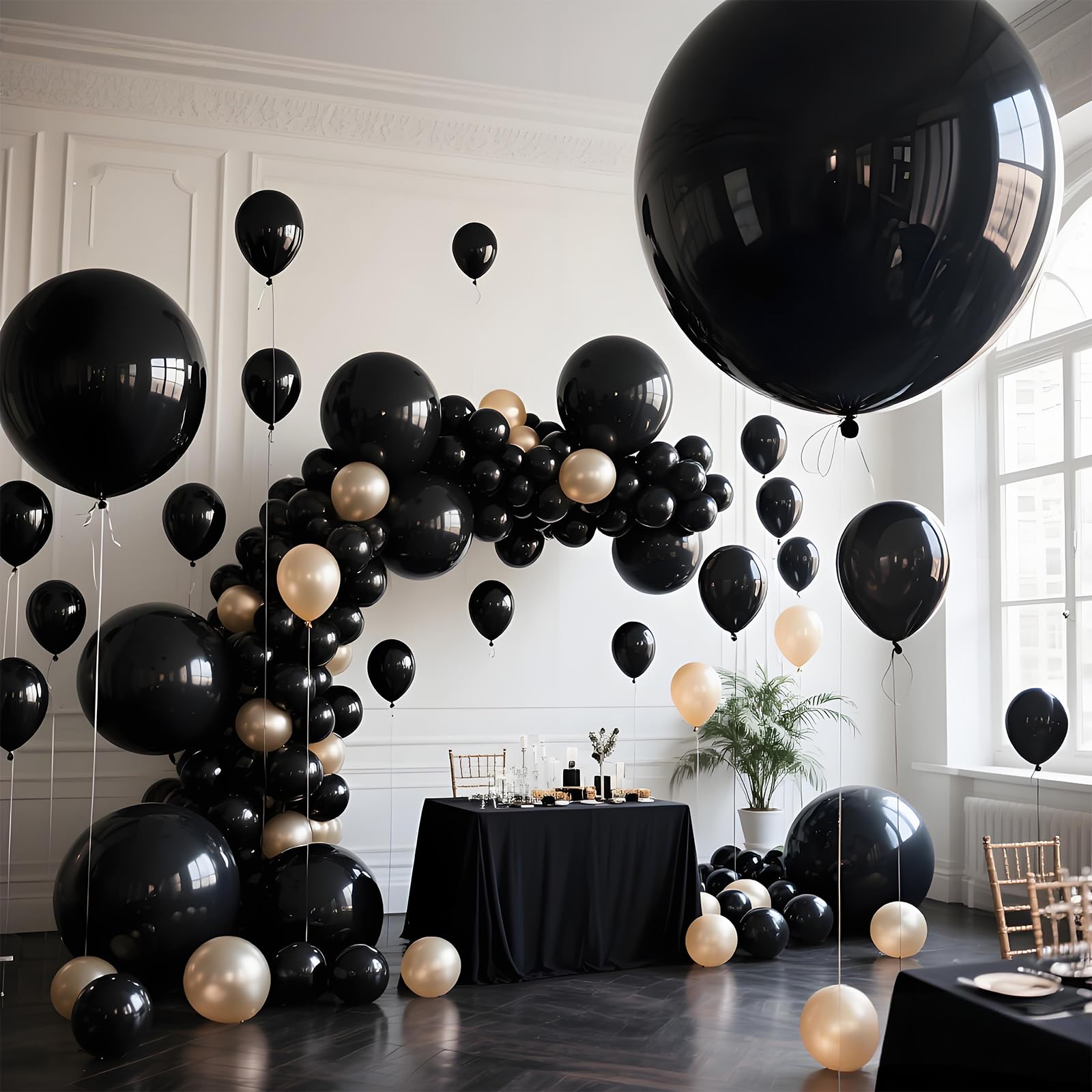 KAWKALSH 36-Inch Matte Black Balloons – 9-Pack Giant Latex for Luxury Events