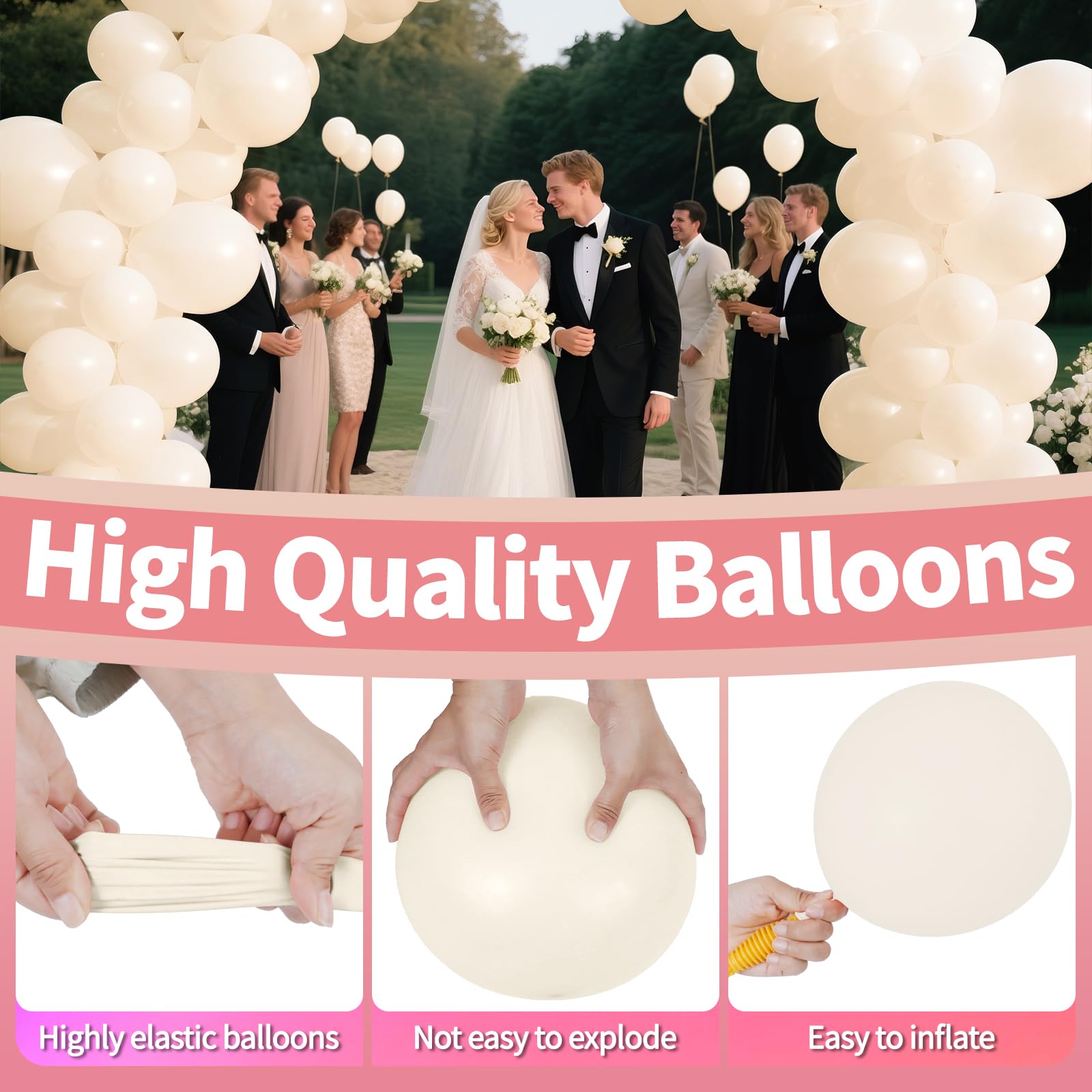 KAWKALSH Sand White Balloons 12in - 110ct Latex for Weddings & Events