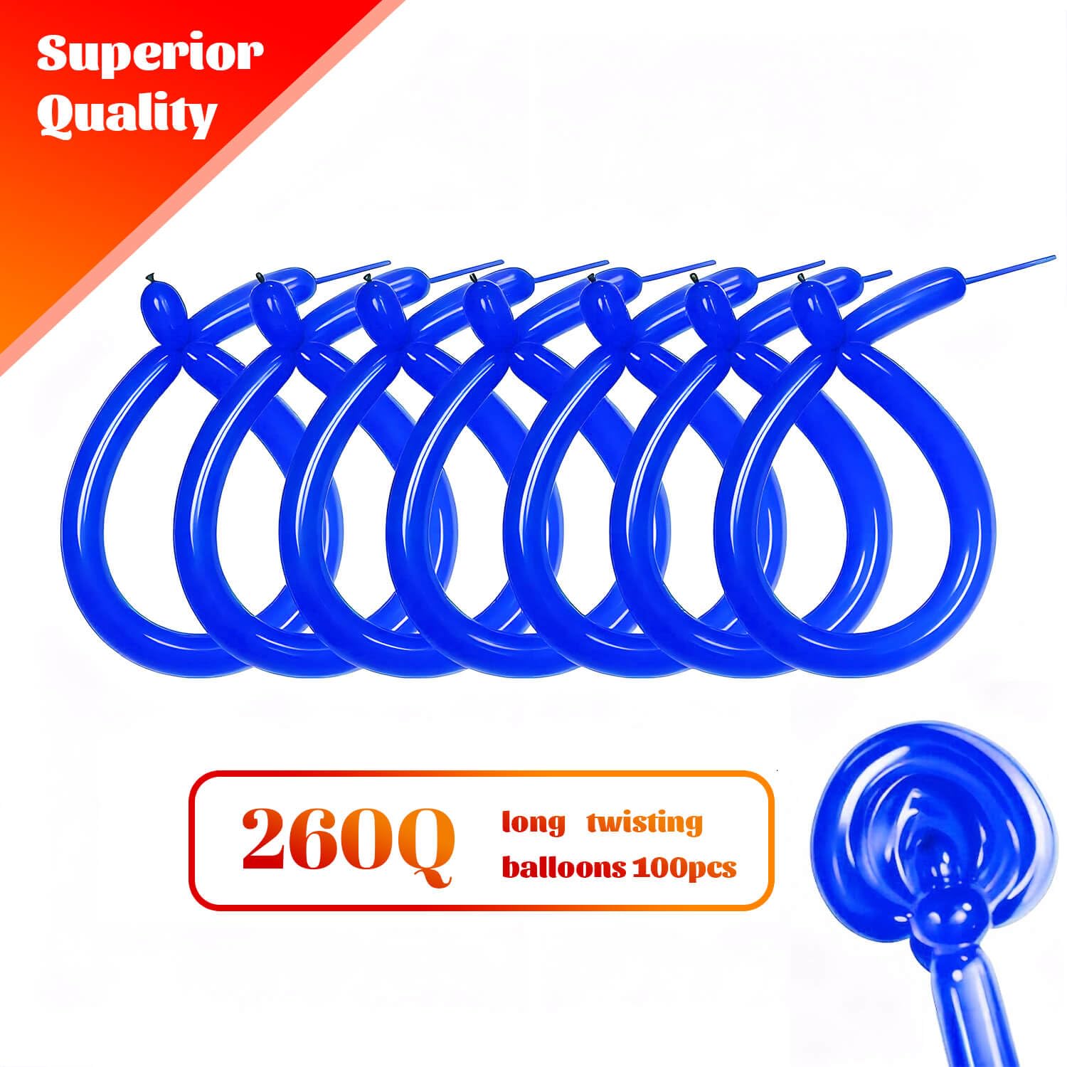 KAWKALSH 260 Blue Long Balloons – Thick, Durable Skinny Latex for Animal Twisting (100 pcs)