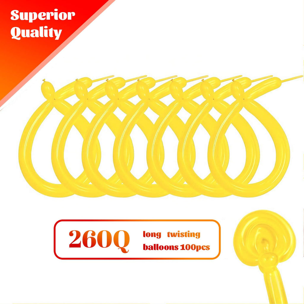 KAWKALSH 260 Yellow Long Balloons – Thickened Skinny Latex for Balloon Art (100pc)