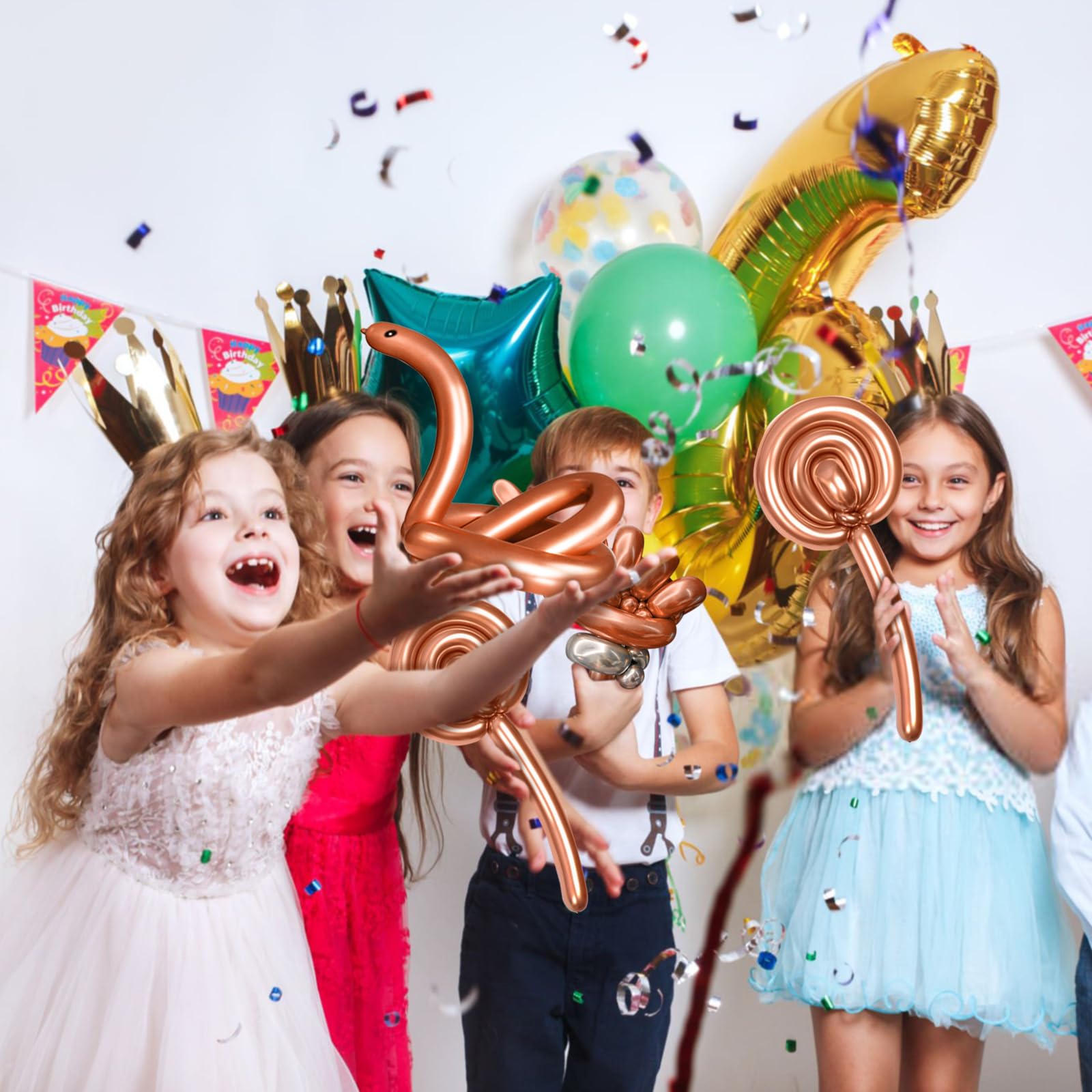KAWKALSH 260 Metallic Champagne Gold Long Balloons – 100pc for Balloon Garlands & DIY Animal Figures