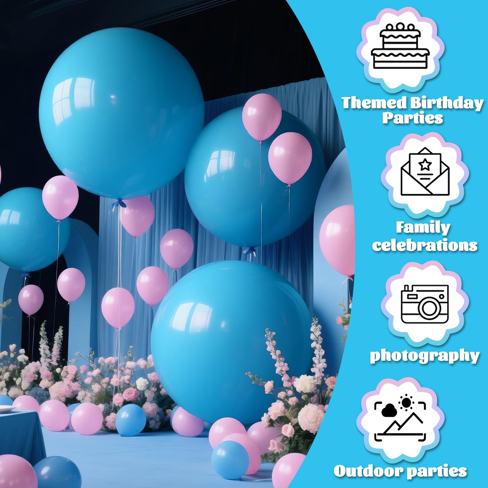 KAWKALSH Light Blue 36-Inch Giant Balloons - 9-Piece Jumbo Sky Aqua Party Decorations