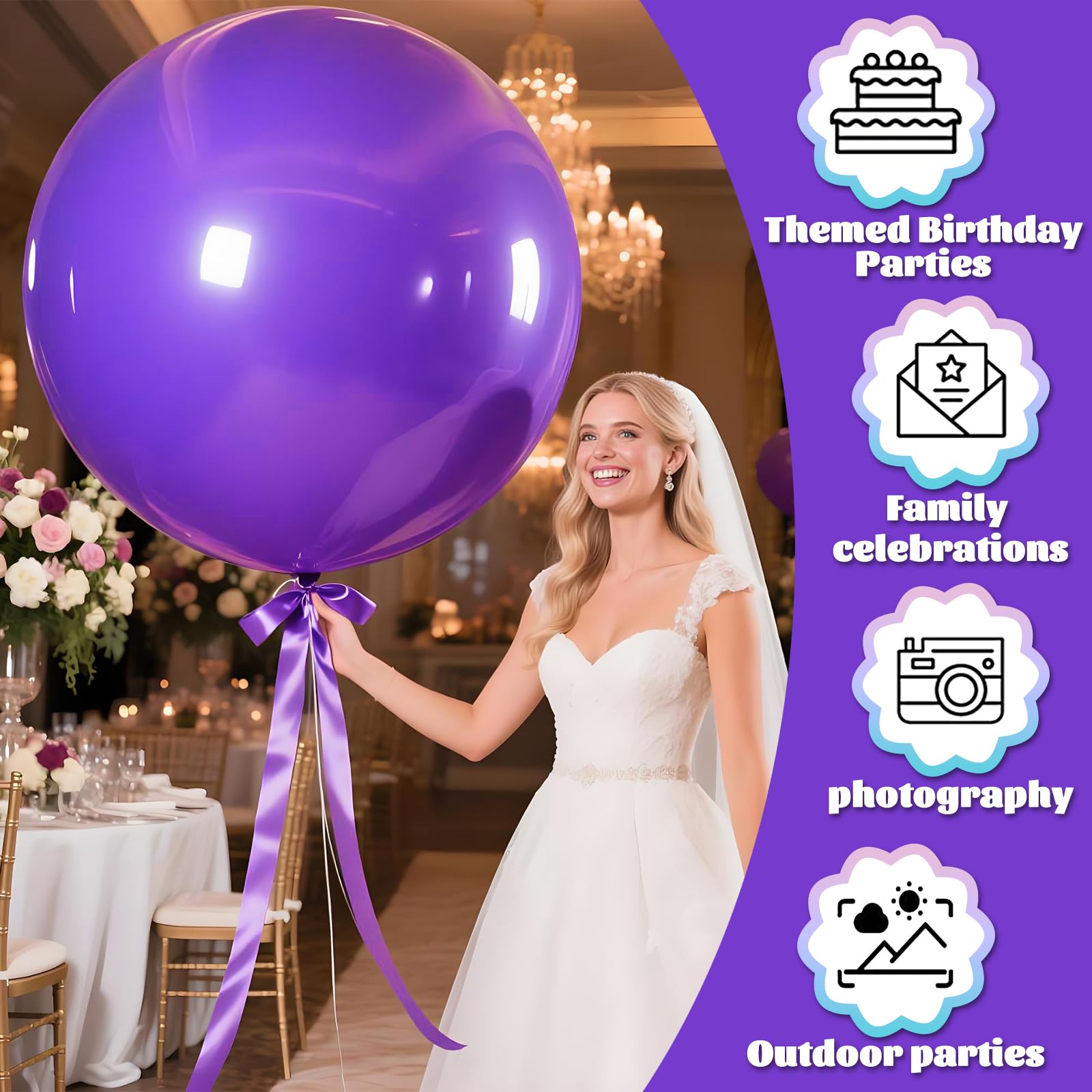 KAWKALSH 36-Inch Matte Lavender Purple Balloons - 9-Pack for Arches & Weddings