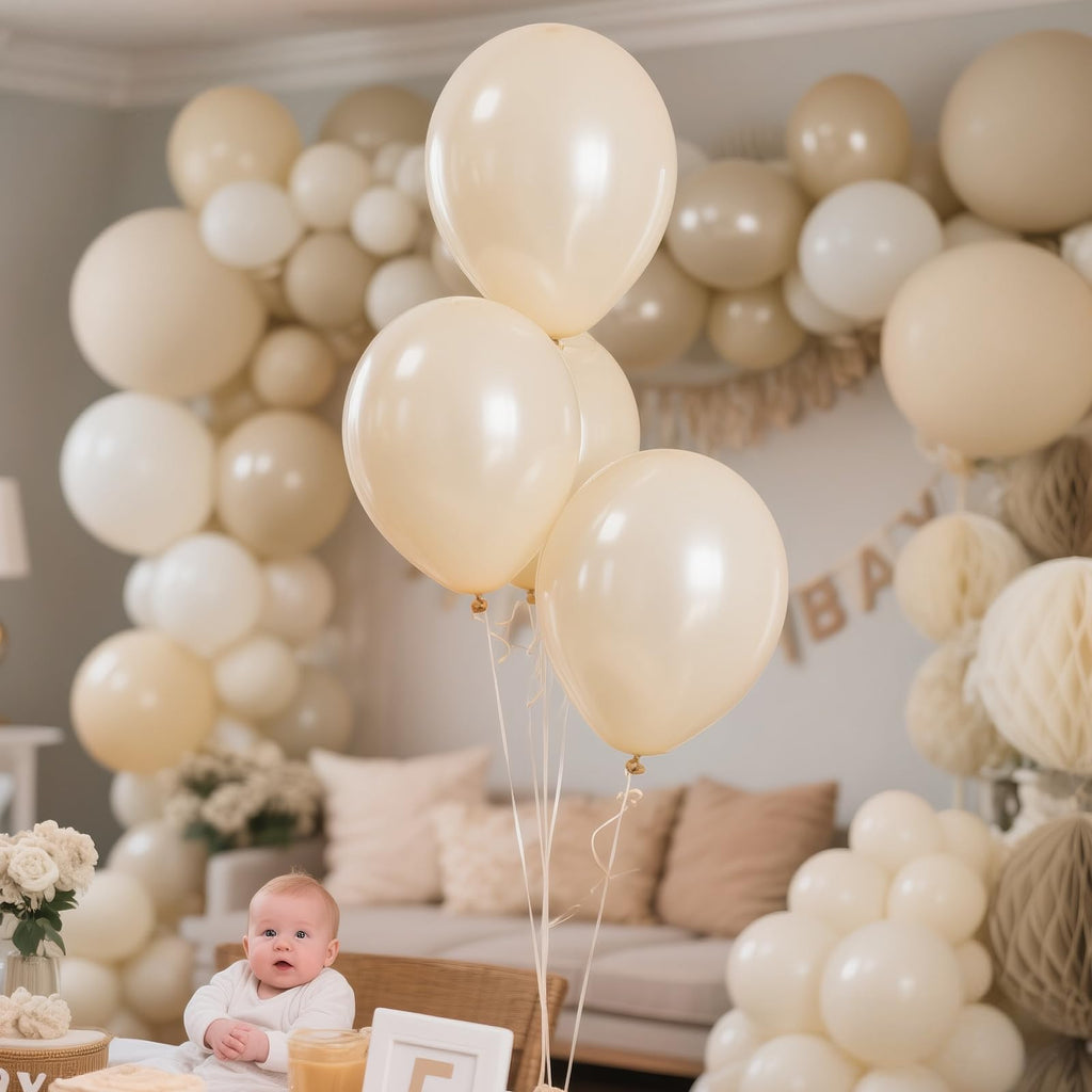 KAWKALSH 200pcs Sand White Balloons 5 Inch – Latex Party Balloons for Arch Garlands